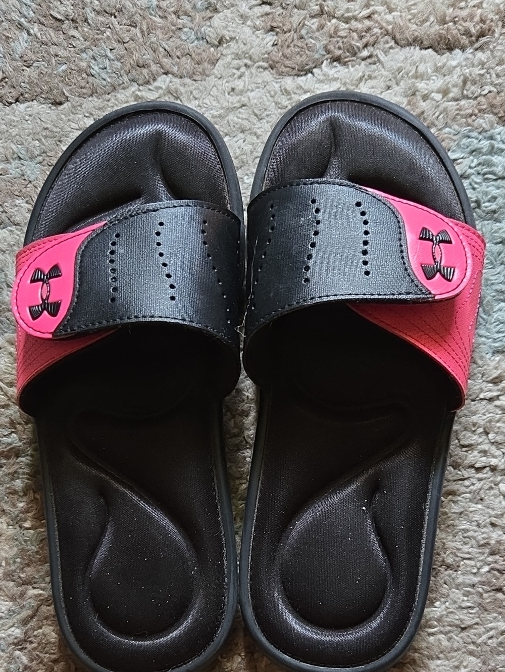 Under Armour Black and Hot Pink Women's Slide Sandals Size 8
